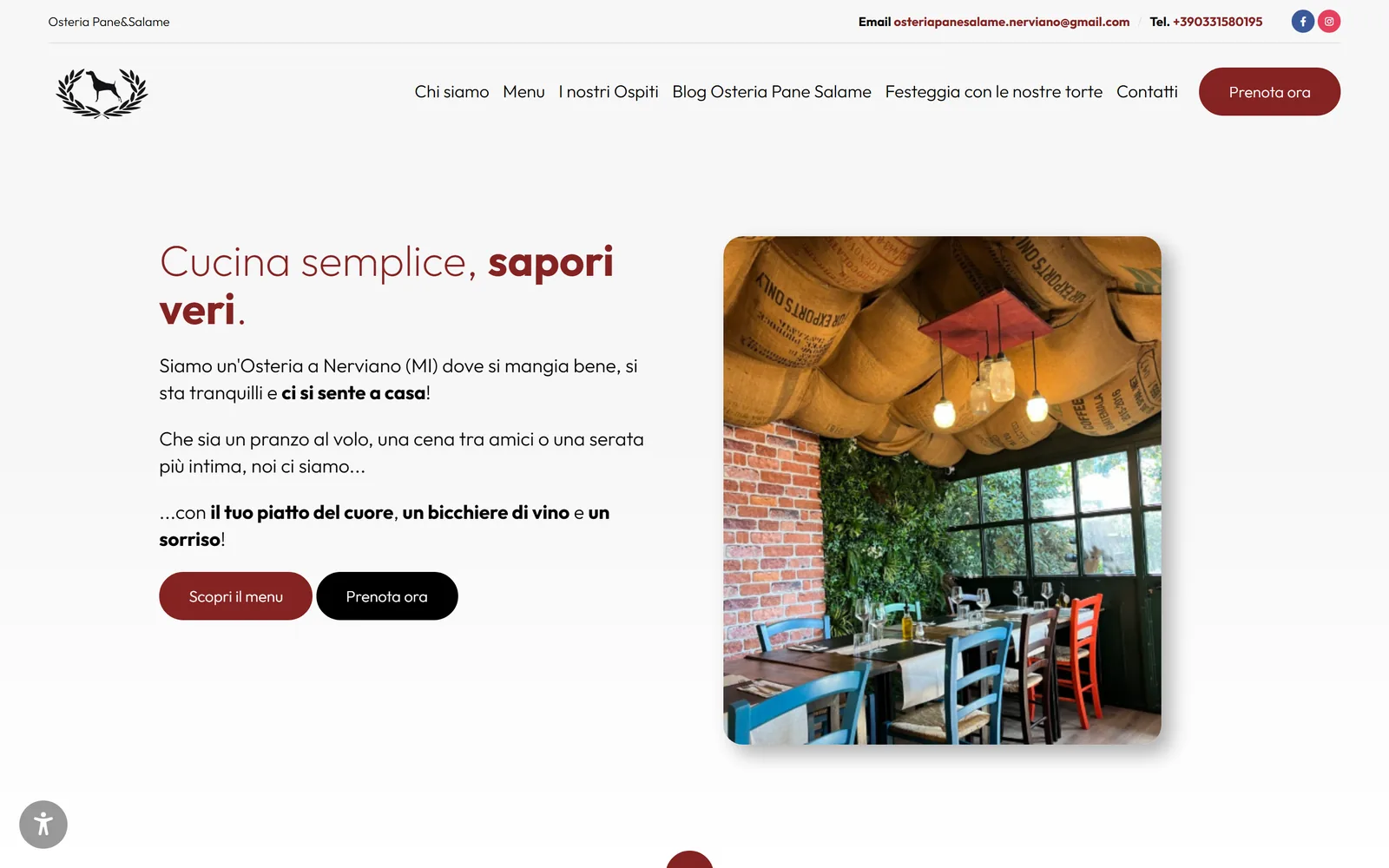 Il sito dell'Osteria Pane e Salame su computer