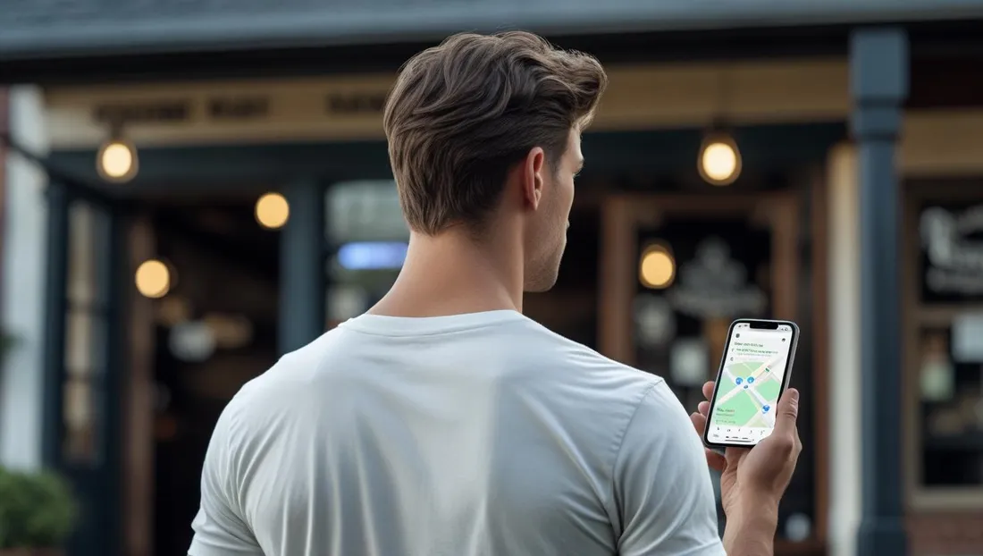 Titolare di un'attività locale che usa lo smartphone
